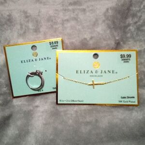 💍 Eliza & Jane 18k Gold Plated Cubic Zirconia Necklace & Ring Bundle Jewelry